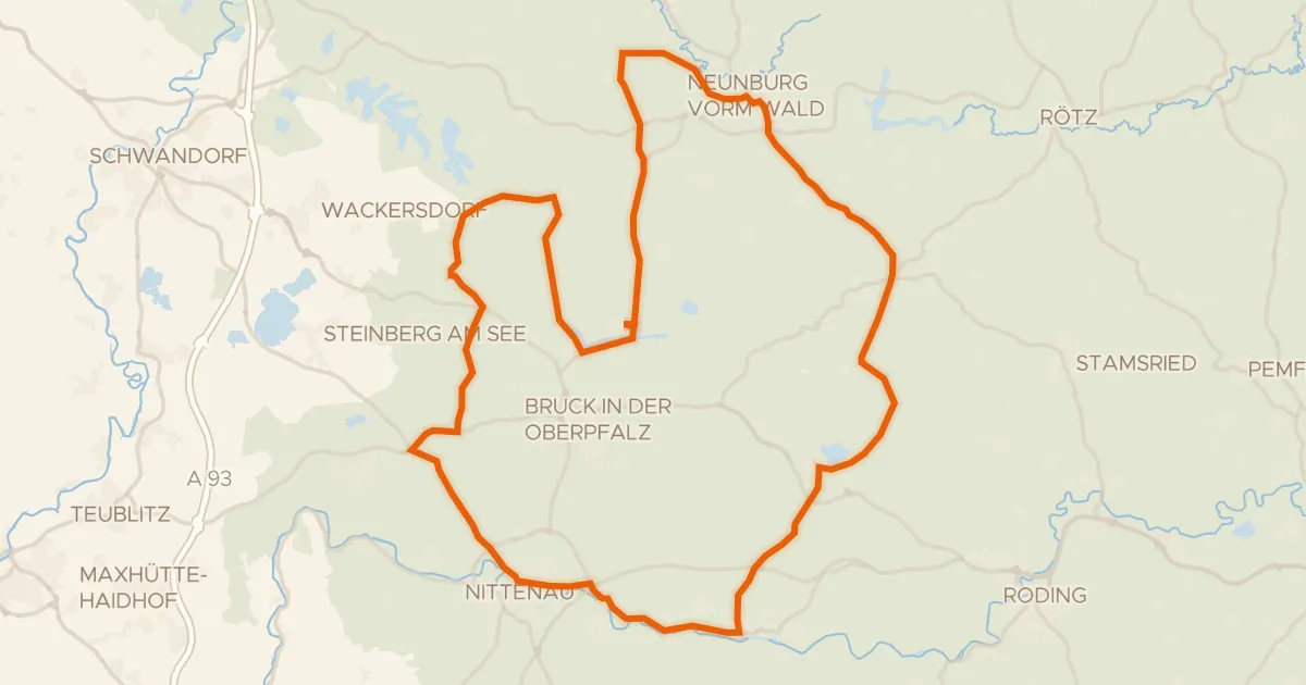 Kaart van de fietsroute Rondje Schloss Pettendorf en Naturpark Oberpfälzer Wald