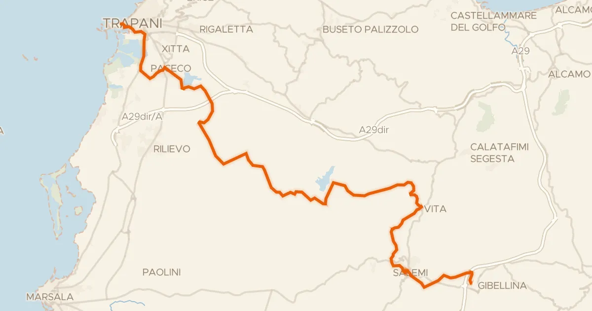 Kaart van de fietsroute Sicily Divide, Tappa 1