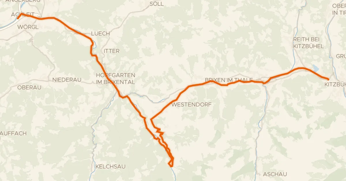 Kaart van de fietsroute Brixental