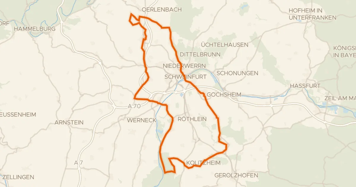 Kaart van de fietsroute Rondje Schloss Ebenhausen en Elmuß
