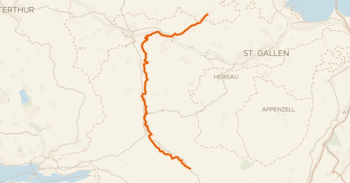 Kaart van de fietsroute Thur-Route