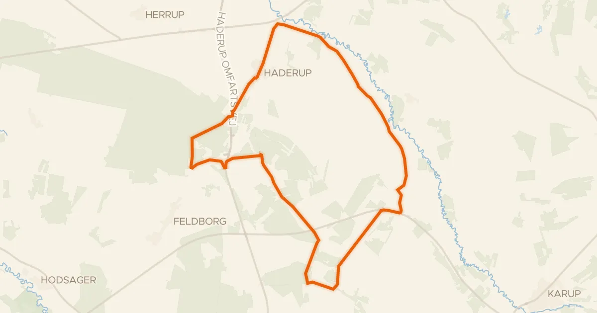 Kaart van de fietsroute Haderup - Fårbæk - Feldborg