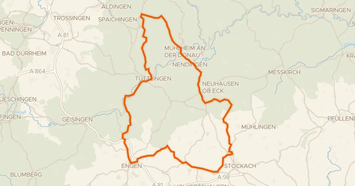 Kaart van de fietsroute Rondje Schloss Zizenhausen en Galgenberg