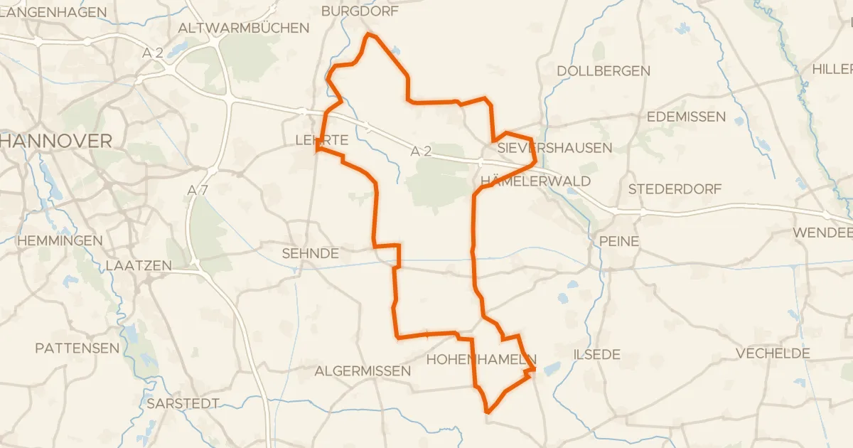 Kaart van de fietsroute Rondje Hämeler Wald en Burgdorfer Aue