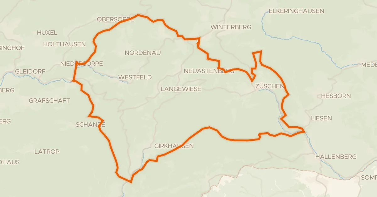 Map of the cycling route Rondje Kahler Asten en Hunau - Langer Rücken - Heidberg
