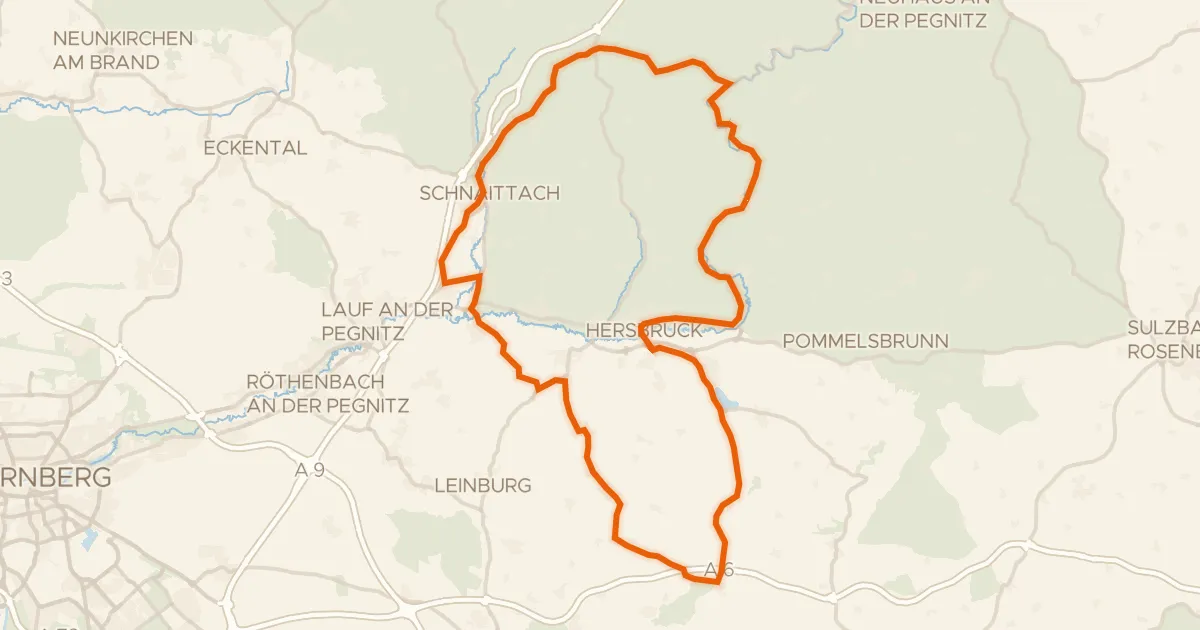 Map of the cycling route Rondje Schullandheim Schloß Vorra en Schloss Hersbruck