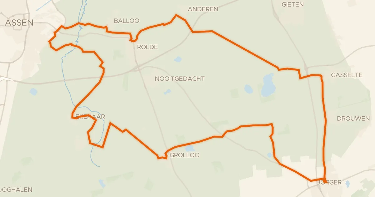 Kaart van de fietsroute Roldertorenroute