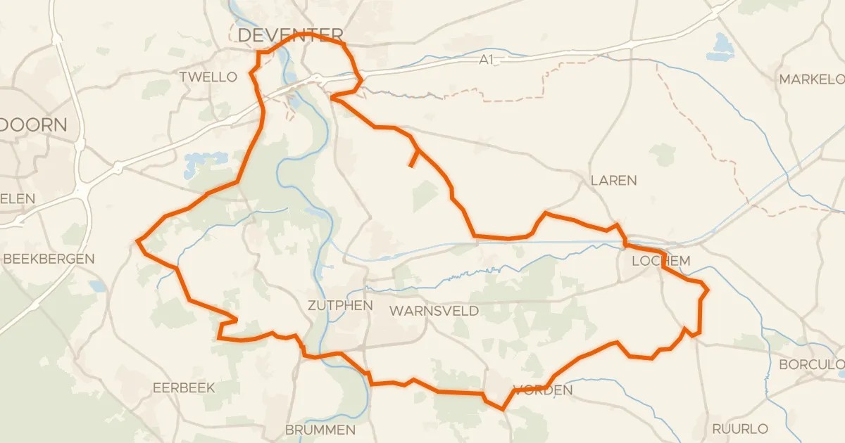Kaart van de fietsroute Rondje De Wildenborch en IJssel