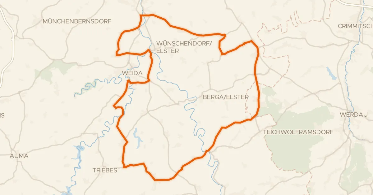 Kaart van de fietsroute Rondje Schloss Mildenfurth en Weiße Elster