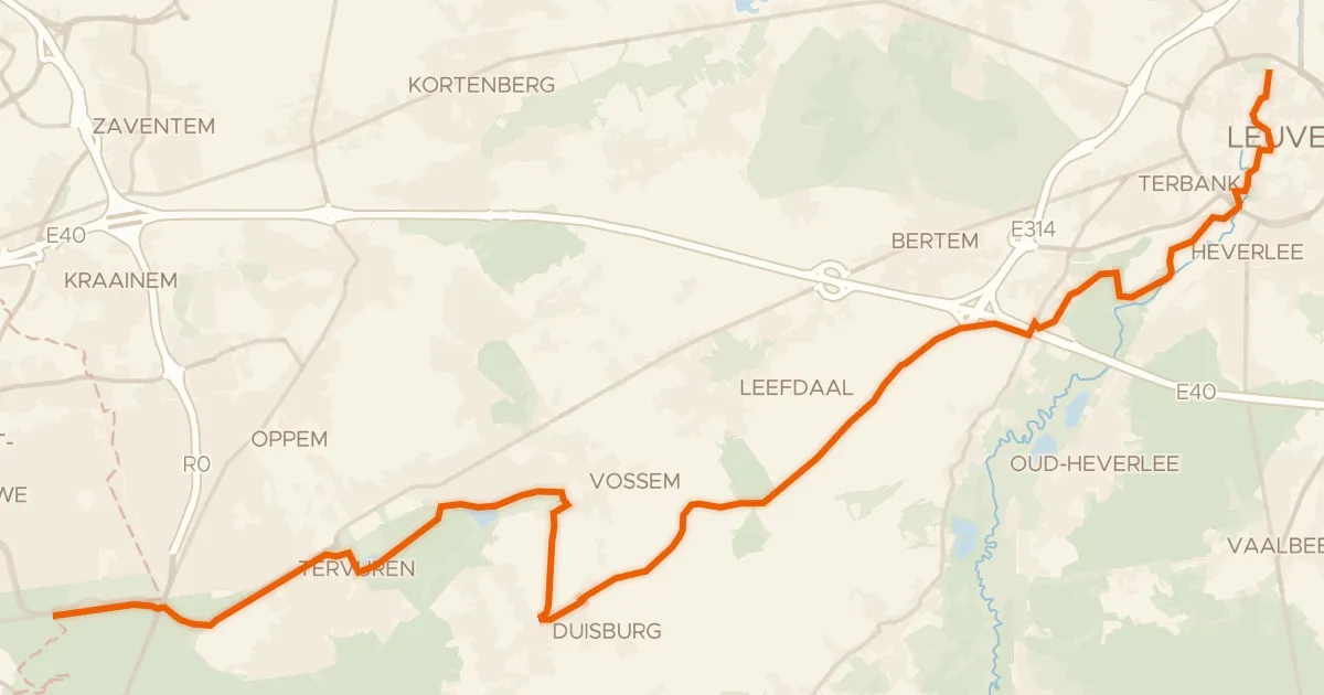 Map of the cycling route Kunststedenroute - 10 - Leuven - Brussel