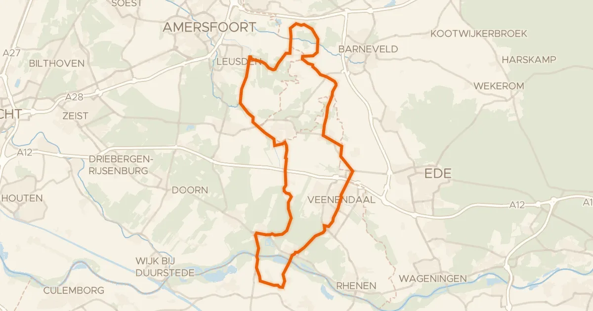 Kaart van de fietsroute Rondje Kasteel Amerongen en Kasteel Renswoude