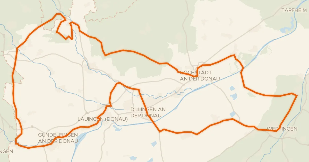 Map of the cycling route Rondje Schloss Bächingen en Dattenhauser Ried