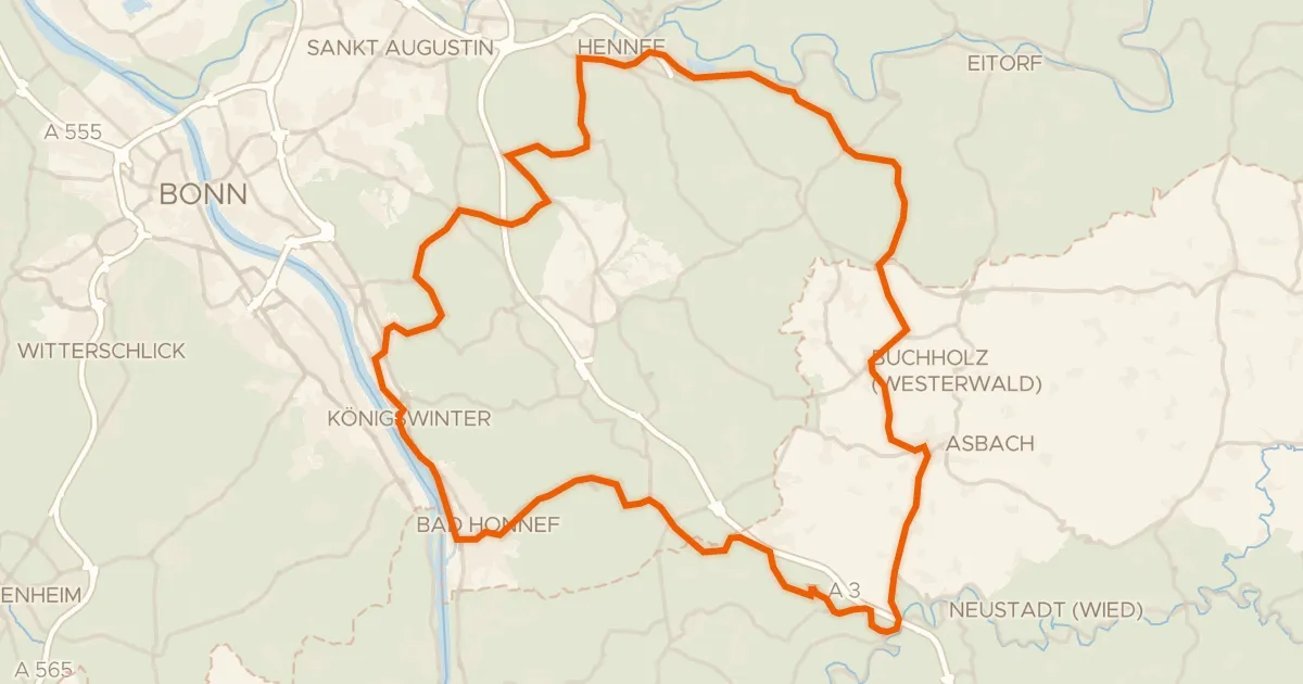 Kaart van de fietsroute Rondje Burg Blankenberg en Dondorfer See