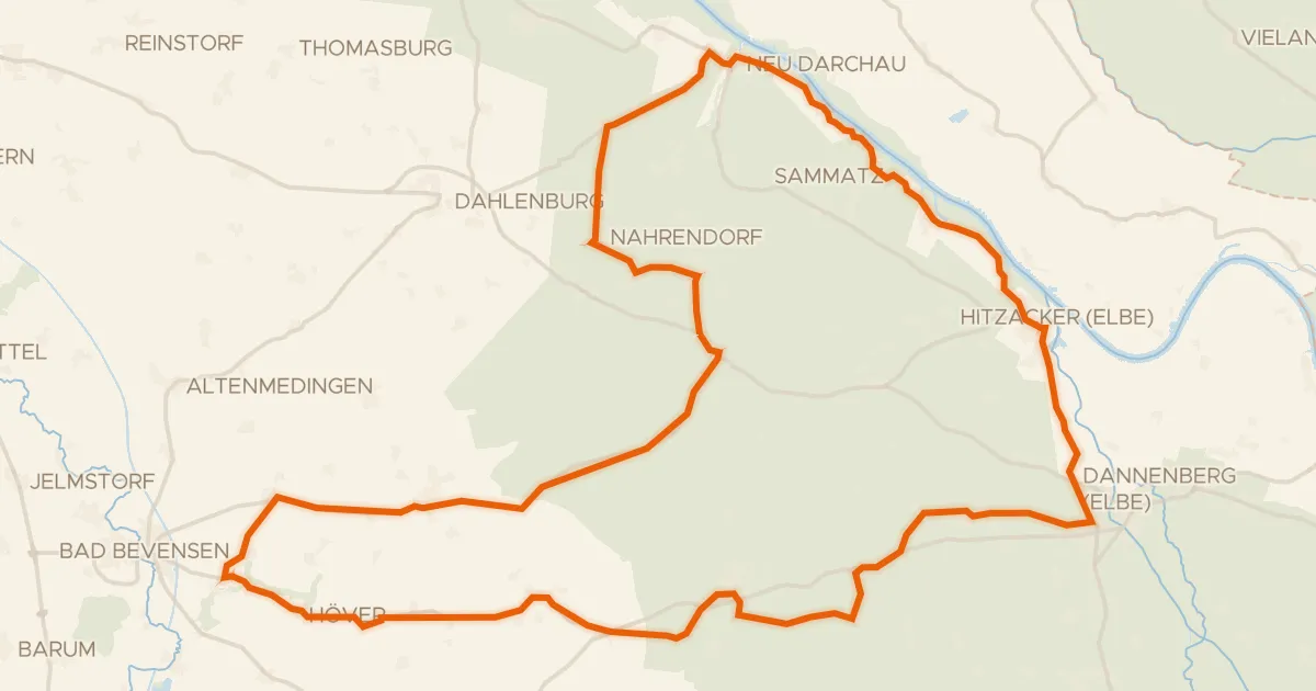 Kaart van de fietsroute Rondje Maujahn en Eichen- und Buchenwälder in der Göhrde
