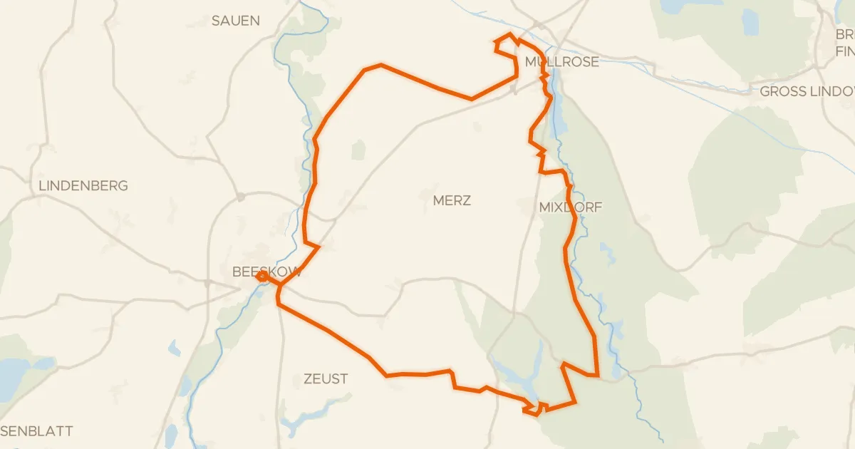 Kaart van de fietsroute Rondje Burg Beeskow en Schlaubetal