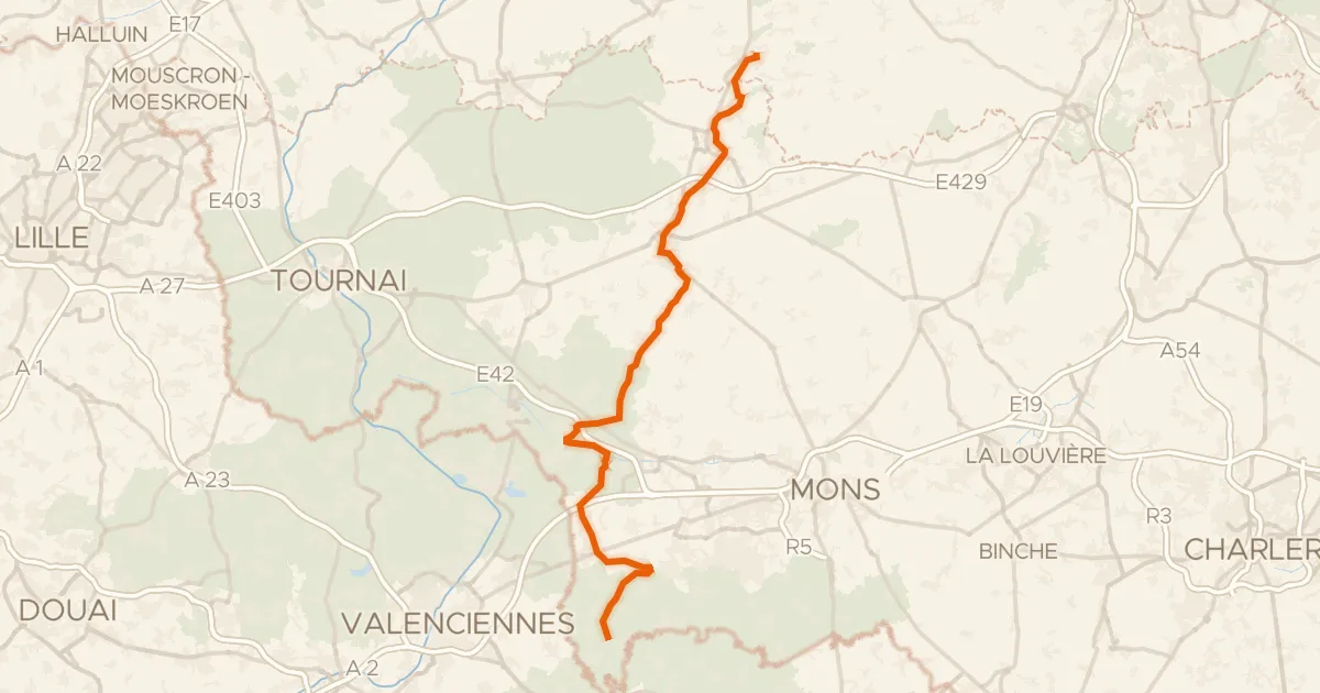 Kaart van de fietsroute RAVeL W1 Entre Dendre et Haut-Pays