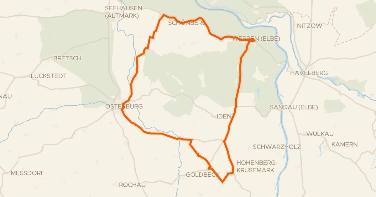 Kaart van de fietsroute Rondje Altmärkische Wische en Biese