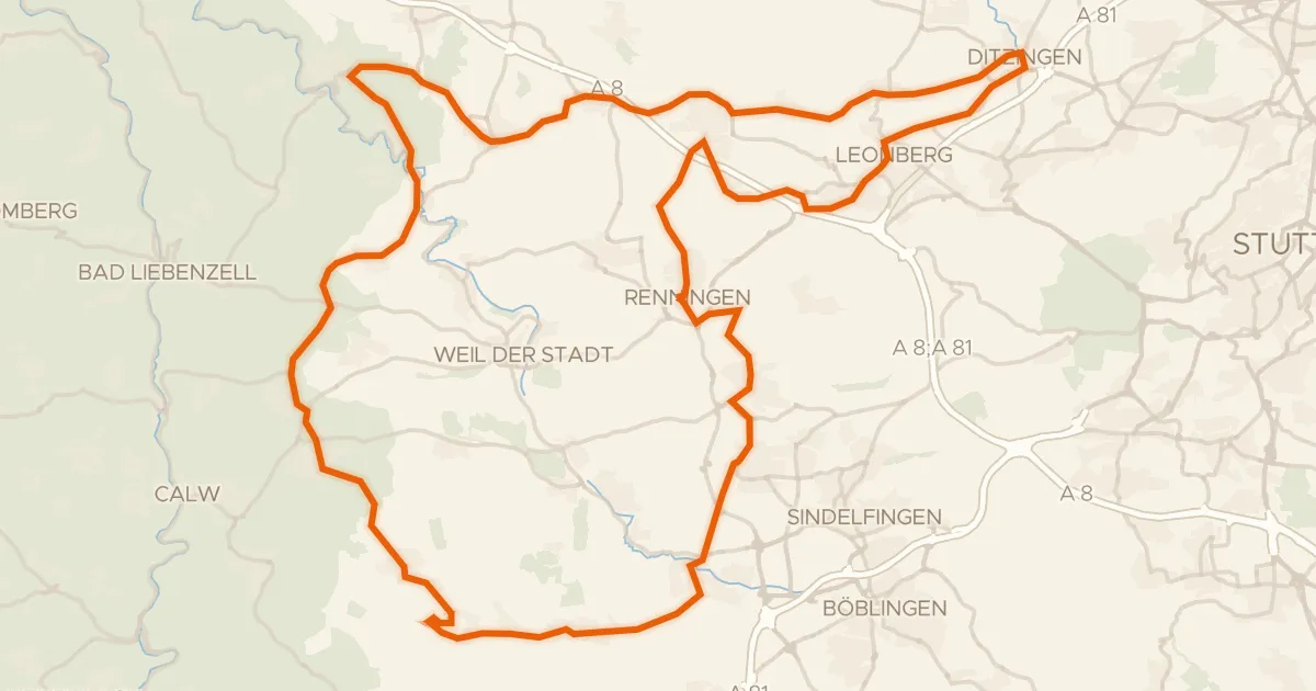 Map of the cycling route Rondje Schloss Höfingen en Würm-Heckengäu