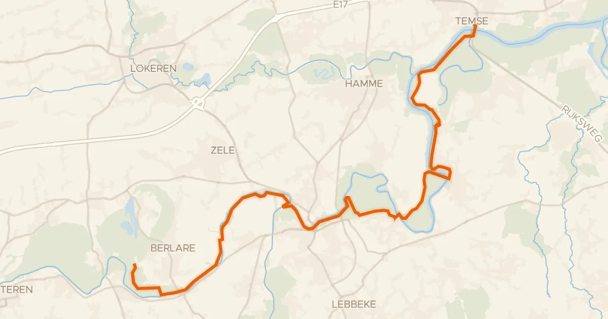 Kaart van de fietsroute Kunststedenroute - 05 - Berlare - Temse