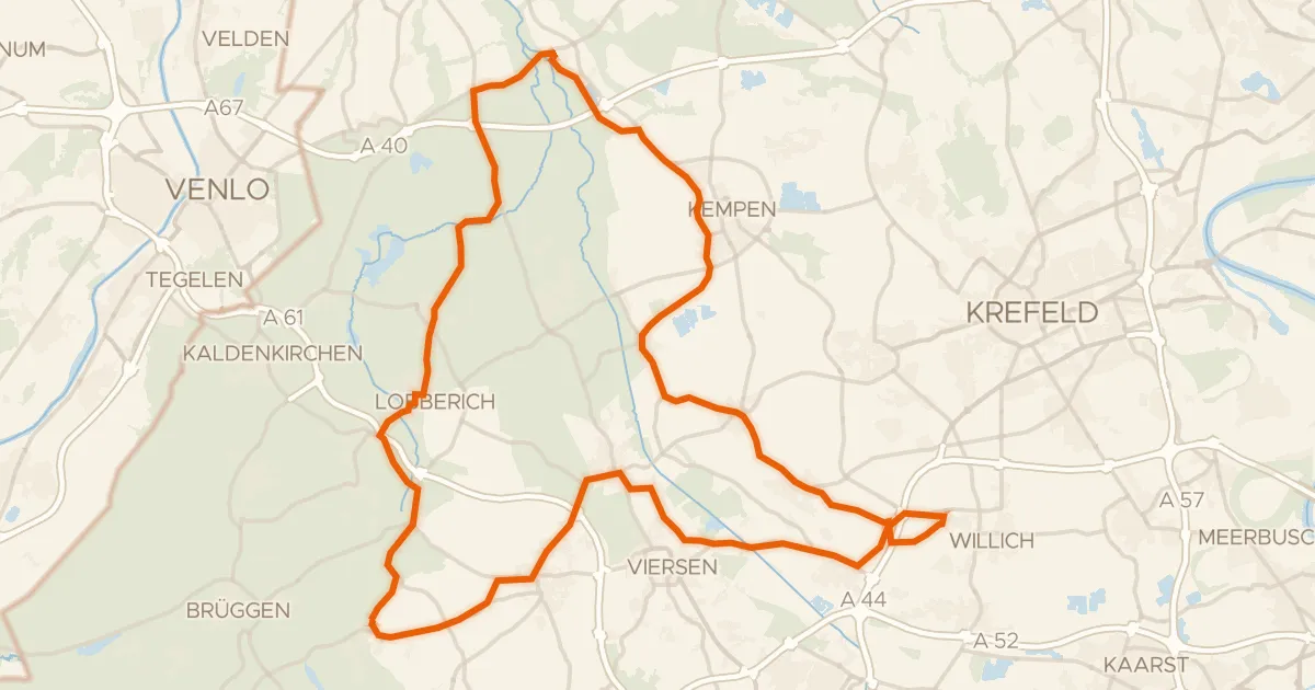 Kaart van de fietsroute Rondje Burg Uda en Kovermühle