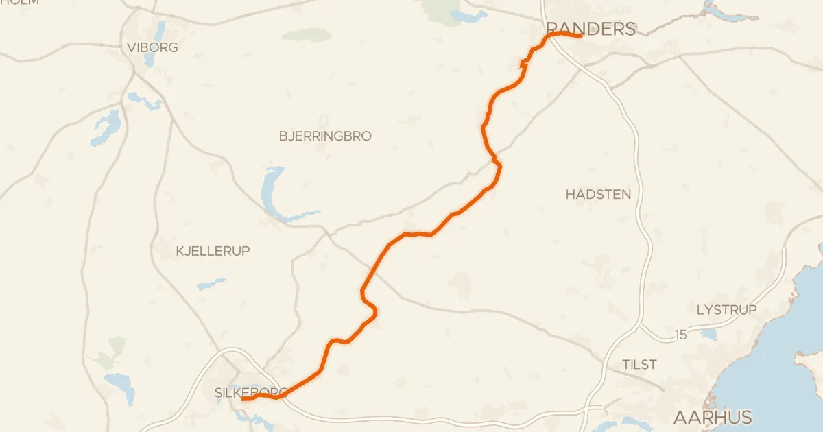 Kaart van de fietsroute Gudenåstien