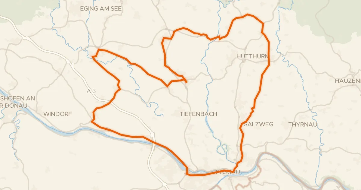 Kaart van de fietsroute Rondje Veste Oberhaus en Donau