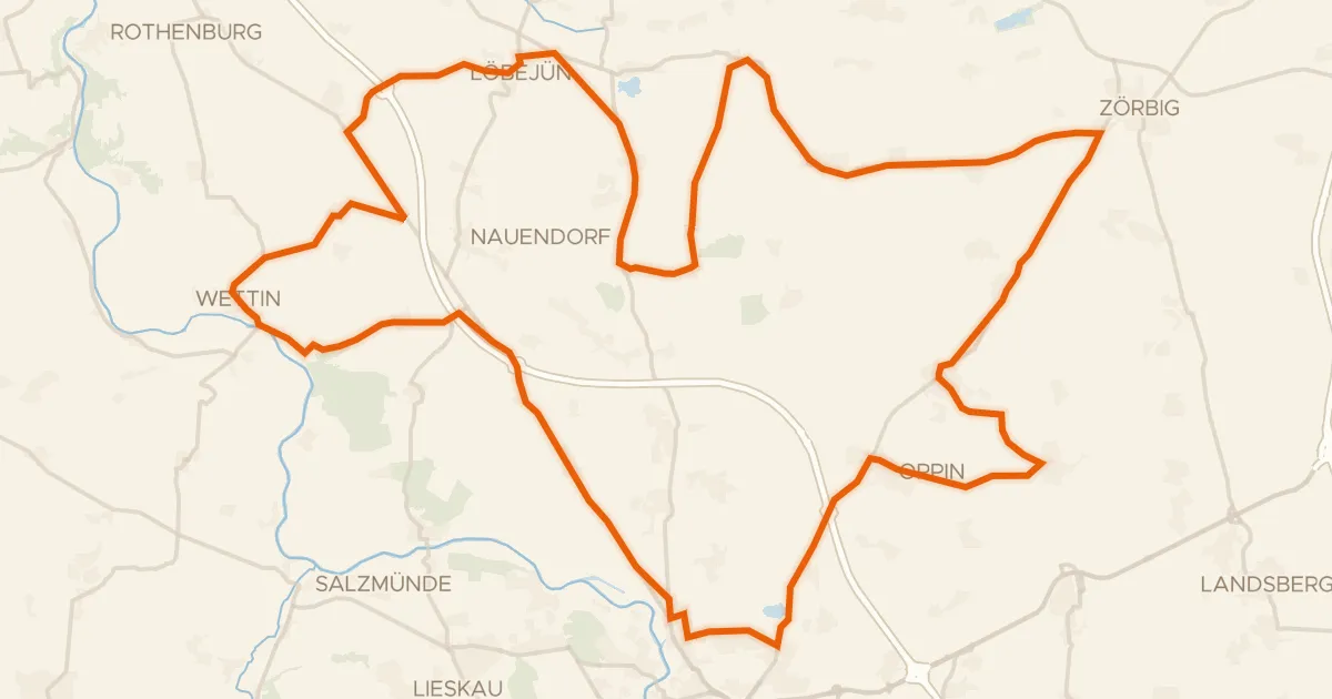 Kaart van de fietsroute Rondje Burg Wettin en Saale