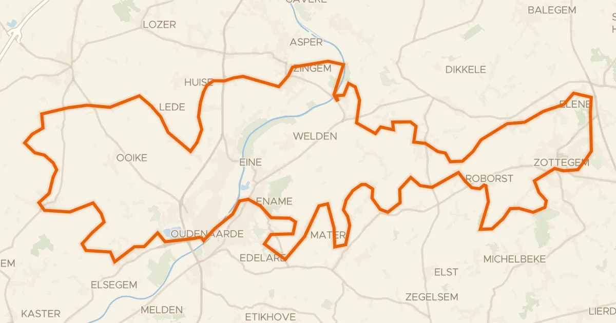 Map of the cycling route Ronde van Vlaanderen gele lus