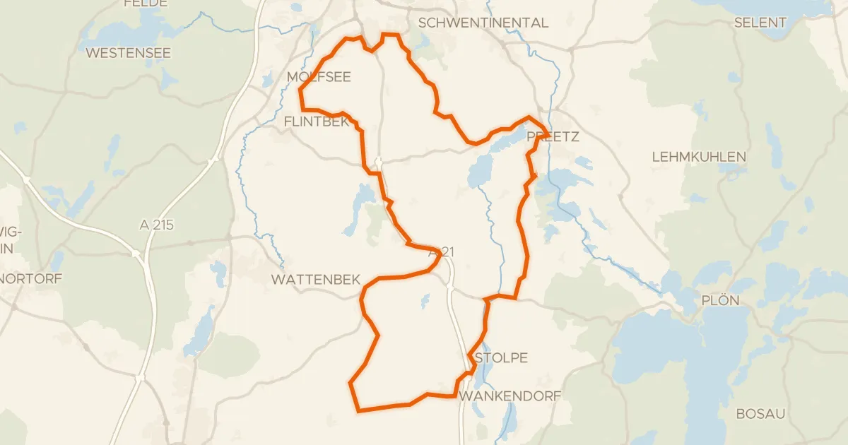 Kaart van de fietsroute Rondje Halbinseln und Buchten im Lanker See en Schwentine