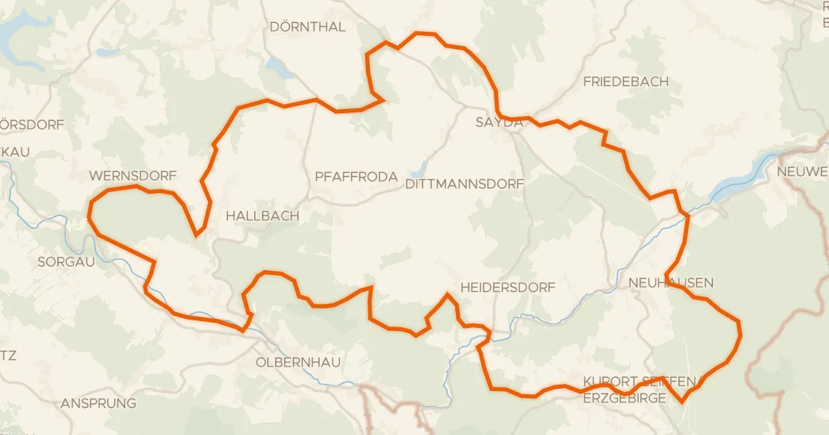 Map of the cycling route Rondje Bärenbach en Flöha
