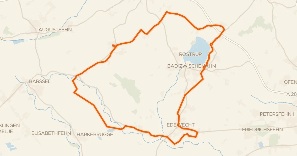 Kaart van de fietsroute Rondje Rügenwalder Mühle en Zwischenahner Meer
