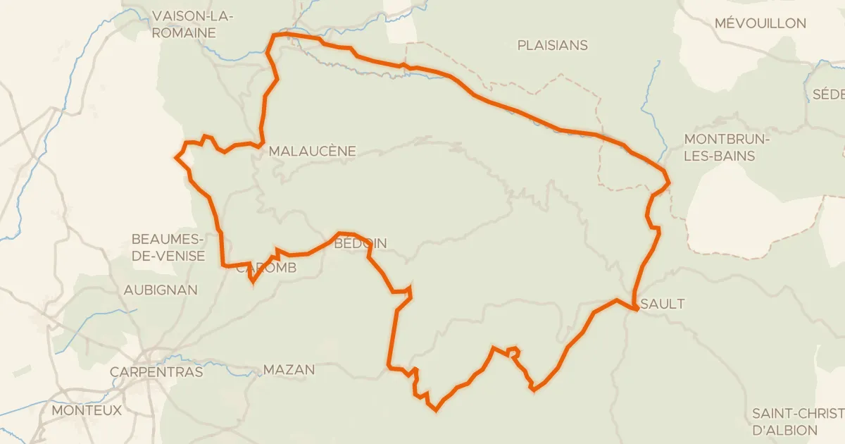 Map of the cycling route Le tour du Ventoux à vélo