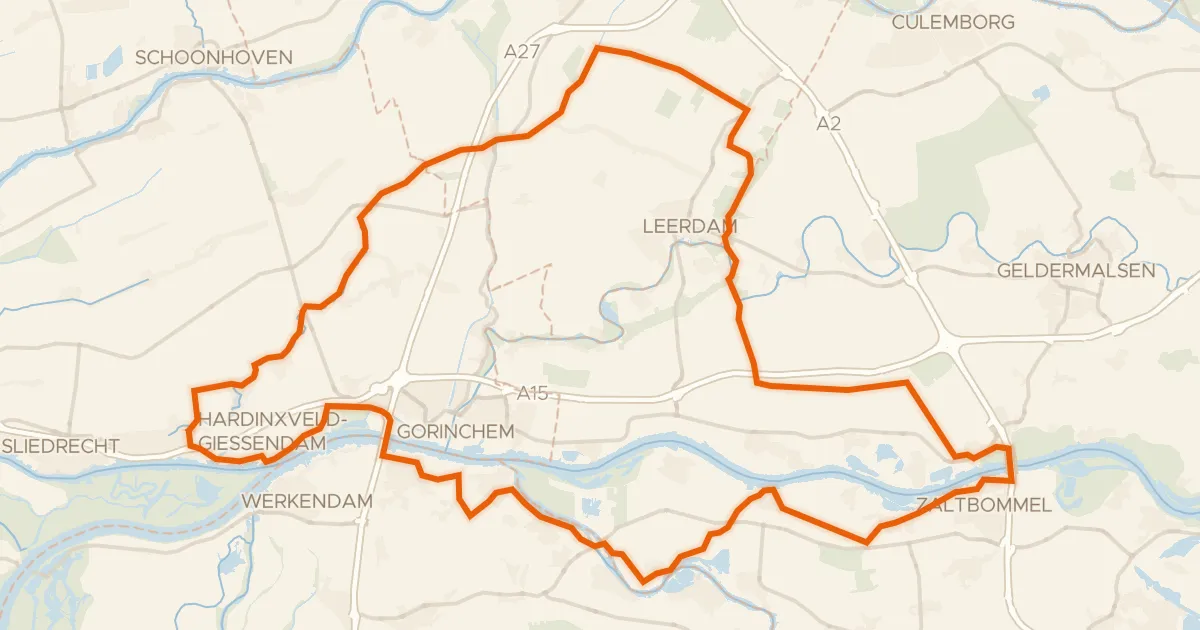 Kaart van de fietsroute Rondje Vesting Zaltbommel en Fort bij Asperen