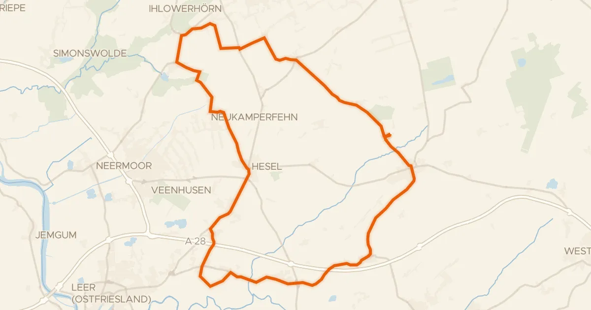 Kaart van de fietsroute Rondje Holle Sand en Hilgenmeer