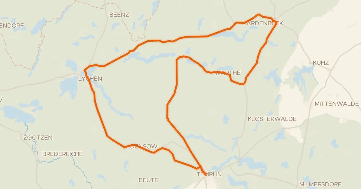 Kaart van de fietsroute Rondje Schloss Boitzenburg en Kuhzer See-Klaushagen
