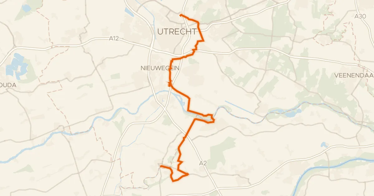 Kaart van de fietsroute LF Waterlinieroute - 05 - Utrecht - Leerdam