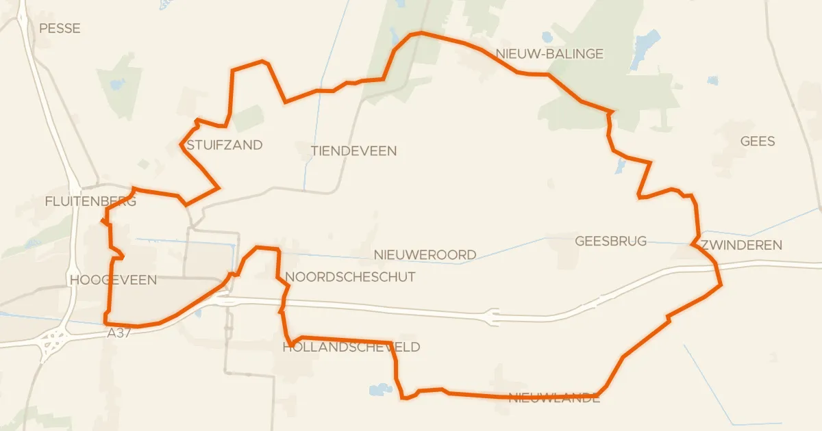 Kaart van de fietsroute Vincents Aankomst, Van Gogh fietsroute