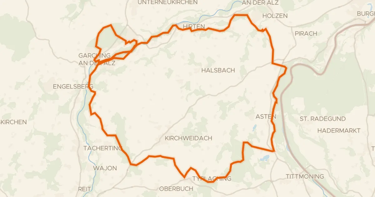 Kaart van de fietsroute Rondje Alz en Alzkanal
