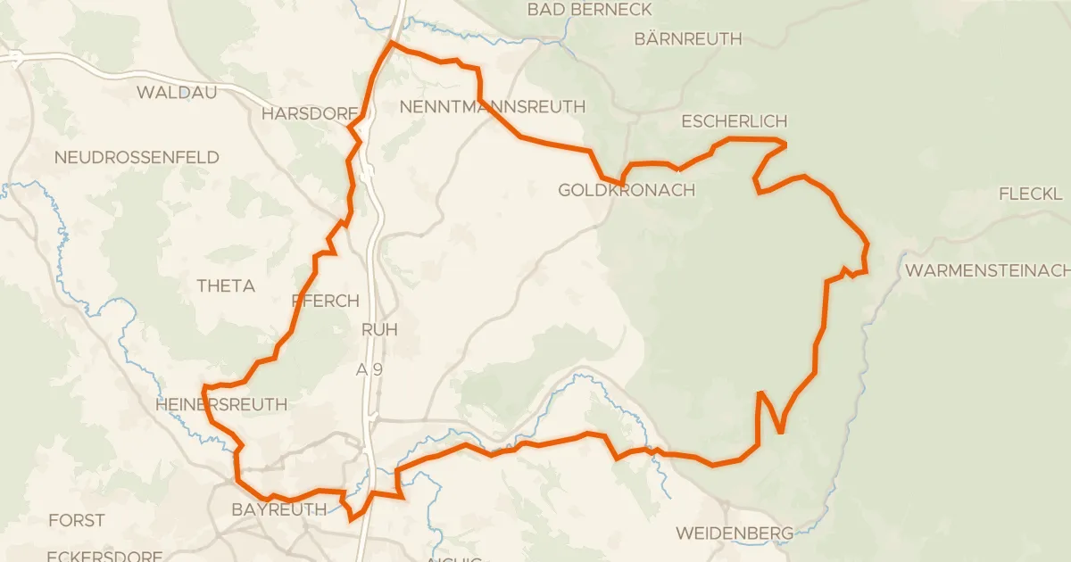 Kaart van de fietsroute Rondje Schloss Goldkronach en Naturpark Fichtelgebirge