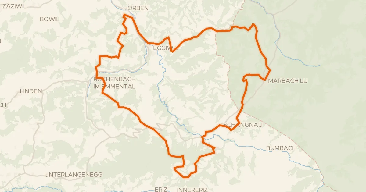 Kaart van de fietsroute Rondje UNESCO Biosphäre Entlebuch en Emme