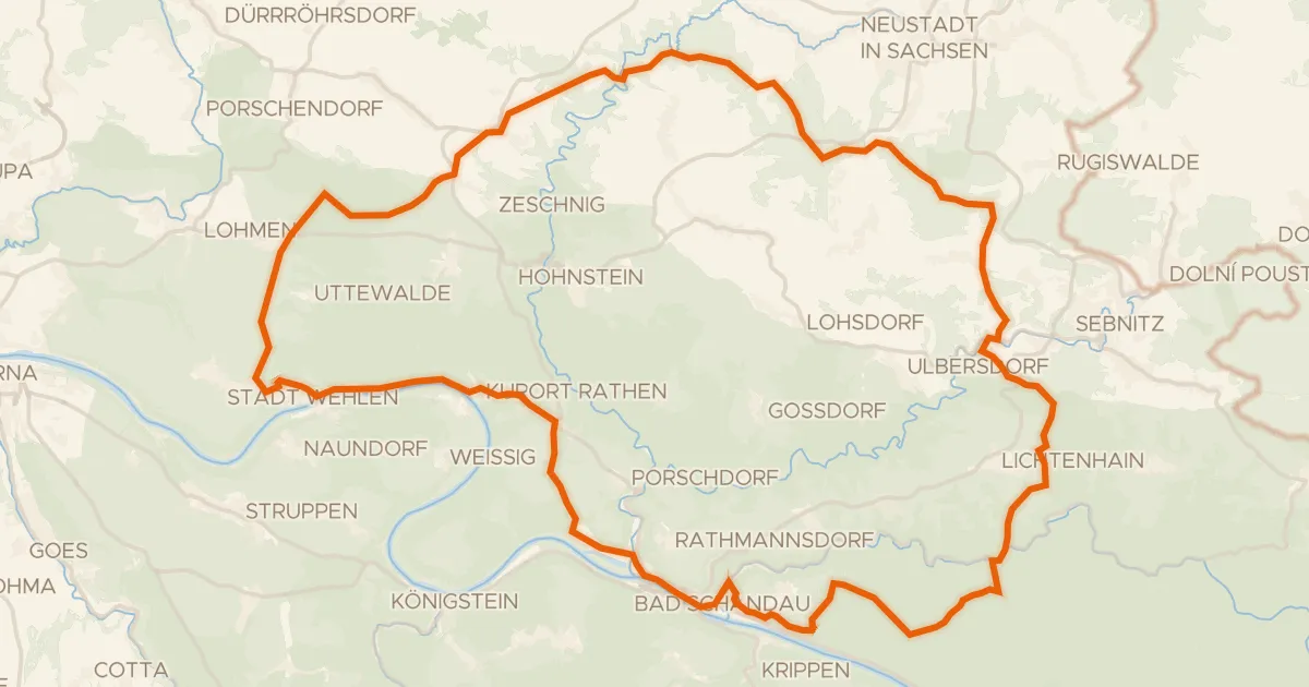 Kaart van de fietsroute Rondje langs de Elbe en de Basteibrücke