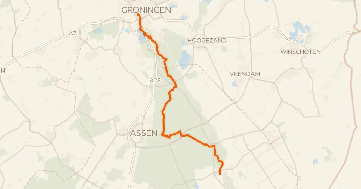 Kaart van de fietsroute Saksenroute - 02 - Groningen - Borger