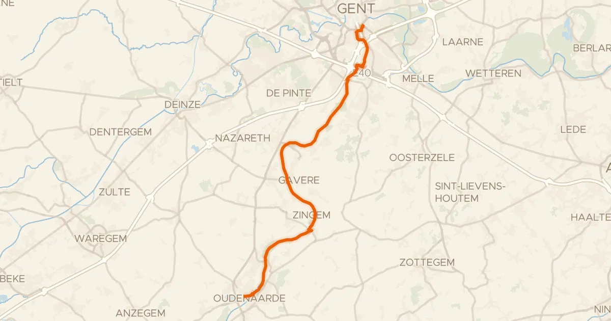Kaart van de fietsroute Schelderoute - 2 - Oudenaarde - Gent