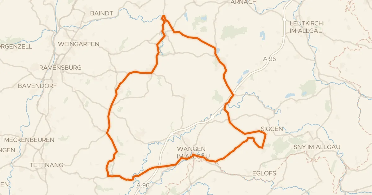 Map of the cycling route Rondje langs Waldburg en Zeller See