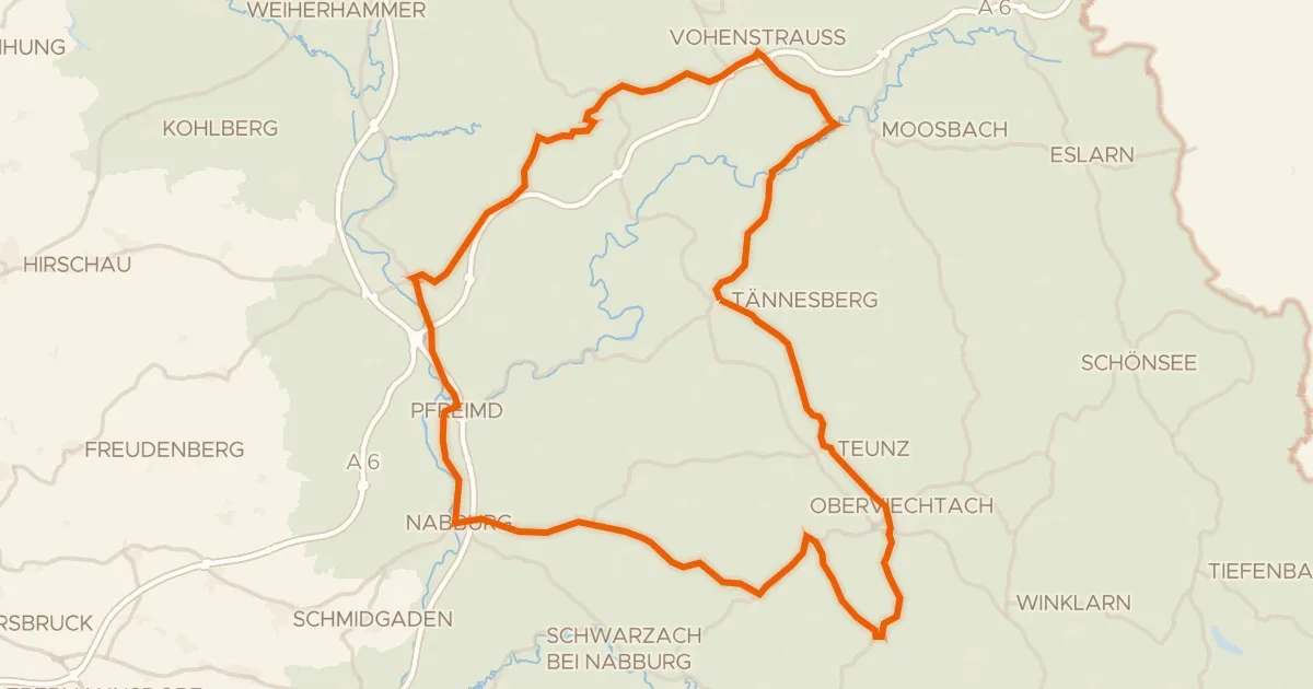 Kaart van de fietsroute Rondje Burg Leuchtenberg en Burg Wernberg