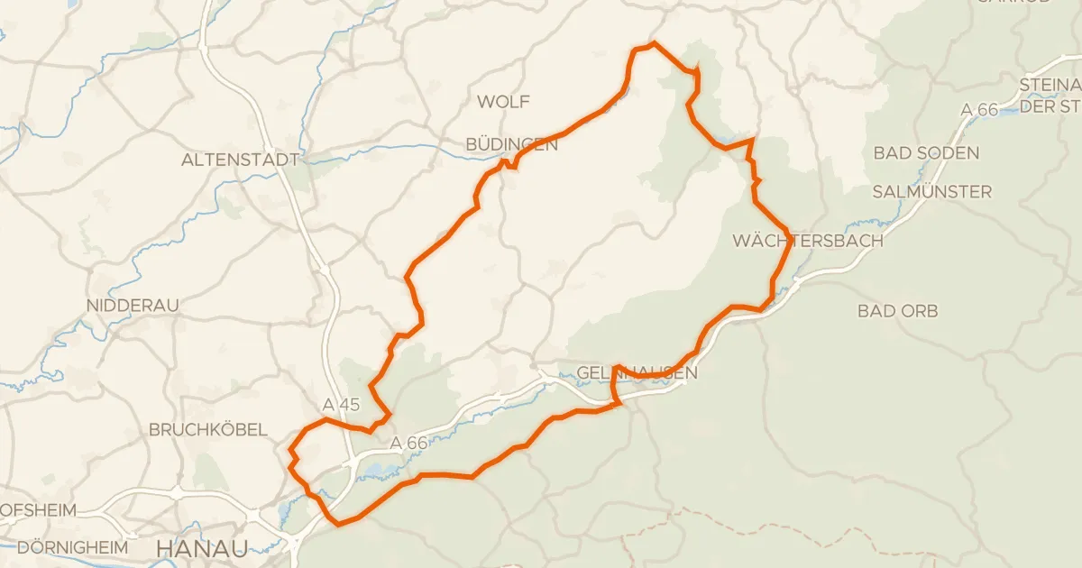 Kaart van de fietsroute Rondje Kaiserpfalz Gelnhausen en Schloss Wächtersbach