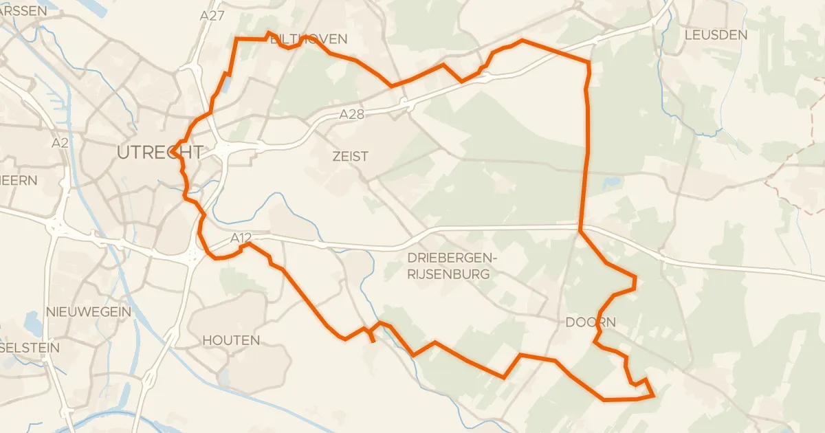 Kaart van de fietsroute Rondje Zandbergen en Kaapse Bossen