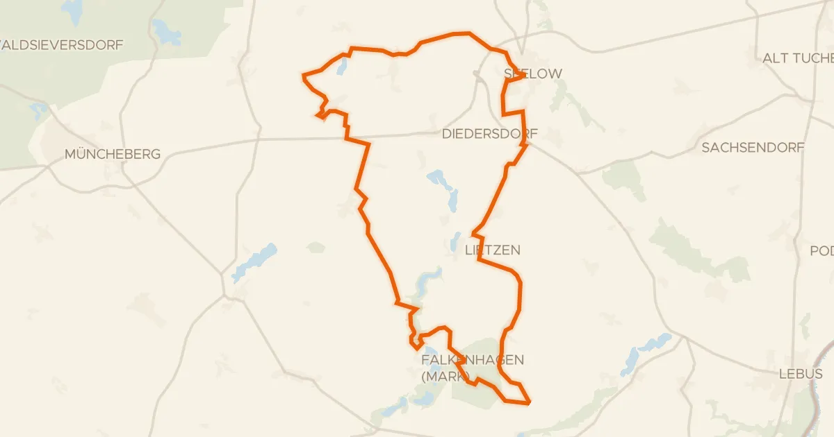 Kaart van de fietsroute Rondje Lietzener Mühlental en Dieksee