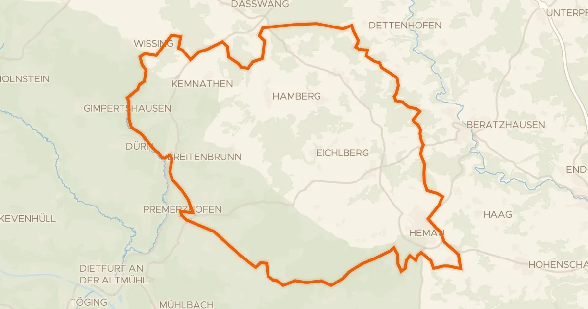 Kaart van de fietsroute Rondje Naturpark Altmühltal en Wissinger Laber
