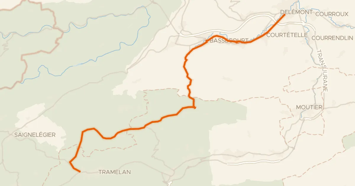 Kaart van de fietsroute Basel–Franches-Montagnes